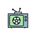 Broadcast match on TV, soccer flat color icon.