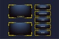 Broadcast screen interface design with button elements for live streaming screens. Futuristic stream overlay vector design. Online