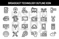 Broadcast technology outline icons set.