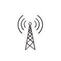 Broadcast, transmitter antenna icon with doodle style cartoon vector