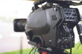 Broadcast tv; movie shooting or video production and film, tv crew team with camera Royalty Free Stock Photo