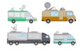 Broadcasting Car with Satellite Antenna Vector Set. Tv Vehicles Collection Royalty Free Stock Photo