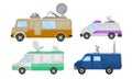 Broadcasting Car with Satellite Antenna Vector Set. Tv Vehicles Collection Royalty Free Stock Photo