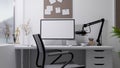 Broadcasting or live-streaming home office studio interior with modern pc computer, microphone Royalty Free Stock Photo