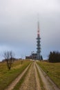 Broadcasting TV Tower On Hill Velka Javorina, In Mist