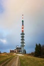 Broadcasting TV tower on hill Velka Javorina, in mist