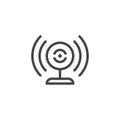 Broadcasting webcam icon. Web camera and sound waves label. Blogging, vlogging, online translation concept pictograph