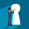 With a broader perspective, the top can be the key to success businessman standing in front of big keyhole, leadership Royalty Free Stock Photo