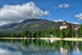 Broadmoor Hotel Resort with Lake and Cheyenne Mountain Royalty Free Stock Photo