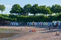 Beach huts in Broadsands. Devon on July 28, 2012. Unidentified people Royalty Free Stock Photo