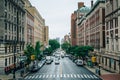 Broadway, seen at Columbia University in Morningside Heights, Manhattan, New York City Royalty Free Stock Photo