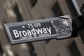 Broadway street sign in lower Manhattan, New York City. Royalty Free Stock Photo