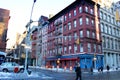 Broadway st and Broome st, L\'Orange Bleue, in New York City during winter daytime. Royalty Free Stock Photo