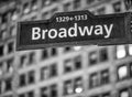 Broadway street sign at night in New York City - Manhattan Royalty Free Stock Photo