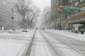 Broadway at 68th street during a heavy snowfall