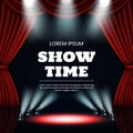 Broadway theater curtains. Award show. Stage red drapery and spotlights. Movie night or showtime. Casino lights. Cinema Royalty Free Stock Photo