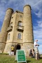 Broadway Tower and sign for nuclear bunker, Cotswold Way, England Royalty Free Stock Photo