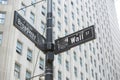 Broadway and Wall St., street sign, New York, USA Canyon of Heroes Royalty Free Stock Photo