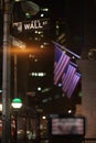 Broadway and Wall Street Signs at the night, Manhattan Royalty Free Stock Photo