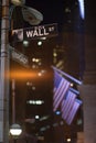 Broadway and Wall Street Signs at the night, Manhattan Royalty Free Stock Photo