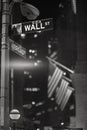 Broadway and Wall Street Signs at the night, Manhattan Royalty Free Stock Photo