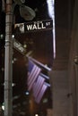 Broadway and Wall Street Signs at the night, Manhattan Royalty Free Stock Photo