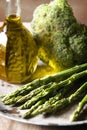 Broccoli, asparagus and olive oil