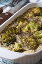 Broccoli casserole with eggs and spices macro rustic. Vertical Royalty Free Stock Photo