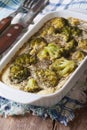Broccoli casserole with eggs and spices rustic style. Vertical Royalty Free Stock Photo