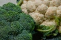 Broccoli and cauliflower with sweet peppers and porcini mushrooms lie on a white table. Two large zucchini Royalty Free Stock Photo