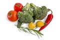 Broccoli with chili peppers and tomatoes Royalty Free Stock Photo