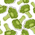 Broccoli flat style pattern. Seamless broccoli pattern on white background. Vector illustration.