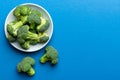 broccoli of fresh green broccoli in bowl over coloredbackground. , close up. Fresh vegetable Royalty Free Stock Photo