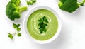 Broccoli green soup with fresh parsley. Healthy and diet vegan dish. Top view on stone table