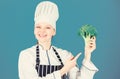 Broccoli has impressive nutritional profile. Woman chef hold broccoli vegetable. Healthy vegetarian recipes. Healthy