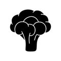 Broccoli, head of cabbage. Silhouette icon. Black simple illustration of raw vegetable. Contour isolated vector pictogram on white Royalty Free Stock Photo