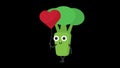 Broccoli holding heart shaped balloon. Transparent background