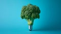 Broccoli light bulb on blue background, creative concept Royalty Free Stock Photo