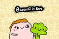 Broccoli is love hand drawn vector illustration in cartoon comic style man holding vegetable Royalty Free Stock Photo