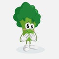 Broccoli mascot and background ashamed pose