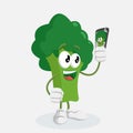 Broccoli mascot and background with selfie pose