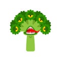 Broccoli monster GMO mutant. Angry Vegetable with teeth. Hungry Alien Food vector illustration