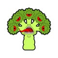 Broccoli monster GMO mutant. Angry Vegetable with teeth. Hungry Alien Food vector illustration