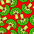 Broccoli monster GMO mutant pattern seamless. Angry Vegetable with teeth background. Hungry Alien Food. vector texture