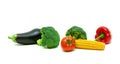 Broccoli and other vegetables on a white background