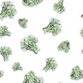 Broccoli pattern. Hand drawn green vegetables broccoli on the white background. Seamless backdrop