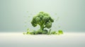 A broccoli plant is shown in the middle of a white background, AI