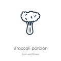 Broccoli porcion icon. Thin linear broccoli porcion outline icon isolated on white background from gym and fitness collection.