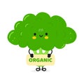 Cute funny broccoli poster organic character. Vector hand drawn cartoon kawaii character illustration. Isolated white background. Royalty Free Stock Photo