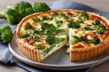 Broccoli quiche slice on plate for dinner Royalty Free Stock Photo